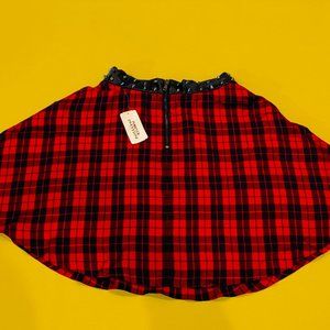 FOREVER 21 Red Plaid Skirt with Zipper Faux Leather Band and Spikes